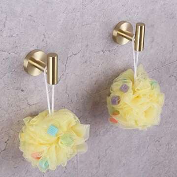 GERZWY Bathroom 3-Pieces Hardware Accessories Sets (2X Coat Hook Toilet Paper Holder) SUS 304 Stainless Steel Brushed PVD Zirconium Gold Finish