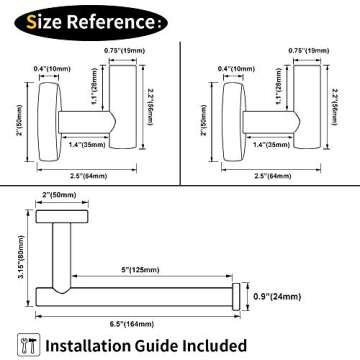 GERZWY Bathroom 3-Pieces Hardware Accessories Sets (2X Coat Hook Toilet Paper Holder) SUS 304 Stainless Steel Brushed PVD Zirconium Gold Finish