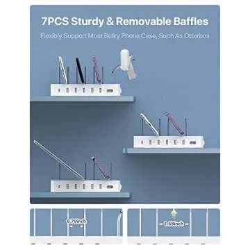 SooPii 60W 6-Port Charging Station for Multiple Devices, PD 20W USB C Fast Charging for lPhone 14/13/12,6 Short Cables Included, 2 in 1 Holder,for Phones,Tablets and Others,White