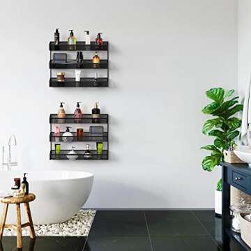 Kufutee 2 Pack Spice Rack Organizer, 3 Tier Wall Mounted Storage Rack Hanging Shelf for Kitchen Cabinet Cupboard Pantry Door Bathroom Shower Cosmetic,Black