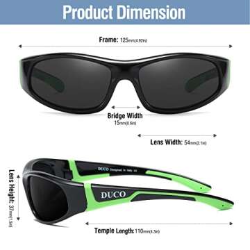 DUCO Sports Polarized Kids Sunglasses Boys Girls Unbreakable Youth Baseball Shades UV400 Protection Age 6-10 K001