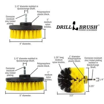 Bathroom Accessories - Drill Brush Cleaning Kit - Shower Cleaner - Bathroom Cleaning Brush Set - Bathtub - Bath Mat - Sink - Tile - Grout Cleaner - Porcelain - Fiberglass - Cast Iron - Tub - Flooring