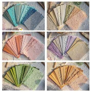 96 Sheets Scrapbook Paper - Textured Paper & Mesh Fabrics Stickers Assorted Set - 6 Pack Mixed Decorative Craft Paper for Scrapbook Supplies, Junk Journal Stickers, Collage Card Embellishments 4x5.5"