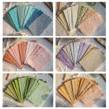 96 Sheets Scrapbook Paper - Textured Paper & Mesh Fabrics Stickers Assorted Set - 6 Pack Mixed Decorative Craft Paper for Scrapbook Supplies, Junk Journal Stickers, Collage Card Embellishments 4x5.5"