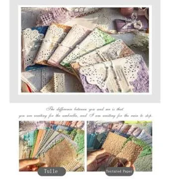 96 Sheets Scrapbook Paper - Textured Paper & Mesh Fabrics Stickers Assorted Set - 6 Pack Mixed Decorative Craft Paper for Scrapbook Supplies, Junk Journal Stickers, Collage Card Embellishments 4x5.5"