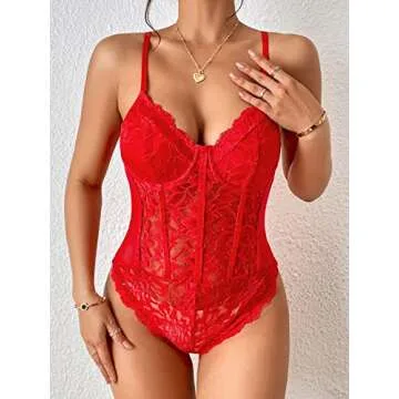 Milumia Women's Floral Lace Corset Bodysuit Sexy Going Out Tops Club Rave Party