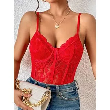 Milumia Women's Floral Lace Corset Bodysuit Sexy Going Out Tops Club Rave Party