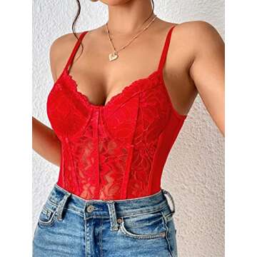Milumia Women's Floral Lace Corset Bodysuit Sexy Going Out Tops Club Rave Party