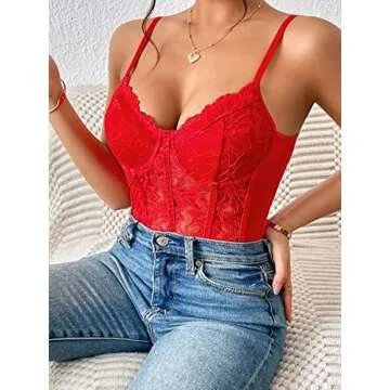 Milumia Women's Floral Lace Corset Bodysuit Sexy Going Out Tops Club Rave Party