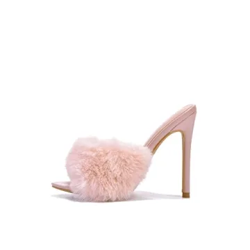 Cape Robbin Pryer Stiletto Heels - Fur Open Toe Sandals