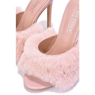 Cape Robbin Pryer Stiletto Heels - Fur Open Toe Sandals