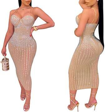 Women Long Sleeve Birthday Dresses Sexy hot Diamond Process Sexy Dress Party Club Night Dress (Khaki 10, Small, s)