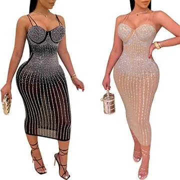Women Long Sleeve Birthday Dresses Sexy hot Diamond Process Sexy Dress Party Club Night Dress (Khaki 10, Small, s)