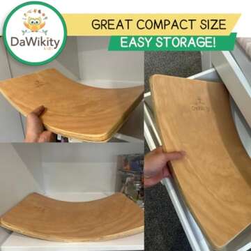 DaWikity Kids Balance Board - Wooden Wobble Board for Kids - Compact Balancing Trainer - Poplar Core - Eco-Coating - Sensory Motor Development - Core Strengthening - 17x12x3", Up to 480 lbs Capacity