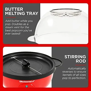 Elite Gourmet Automatic Stirring Popcorn Maker Red