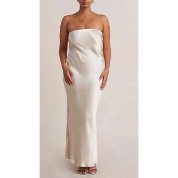 Womens Satin Silk Slip Maxi Dress Strapless Tube Bodycon Long Dresses Ladies Elegant Cocktail Dress ...