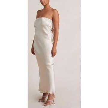 Womens Satin Silk Slip Maxi Dress Strapless Tube Bodycon Long Dresses Ladies Elegant Cocktail Dress Summer 2022