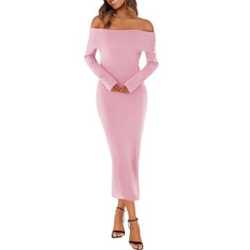 MEROKEETY Women's Winter Off Shoulder Bodycon Sweater Dress - Elegant Cocktail Midi