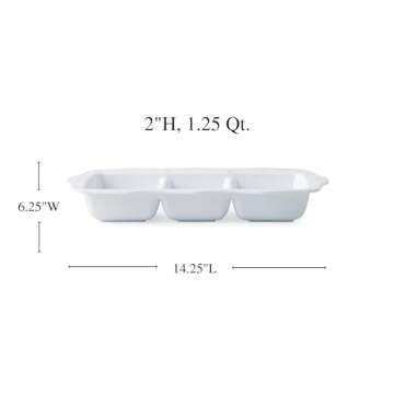 Juliska Berry & Thread Melamine 3-Section Server - Whitewash, Melamine Serving Tray - Unbreakable, White Melamine, Decorative Embossed Melamine Serving Tray with Handles