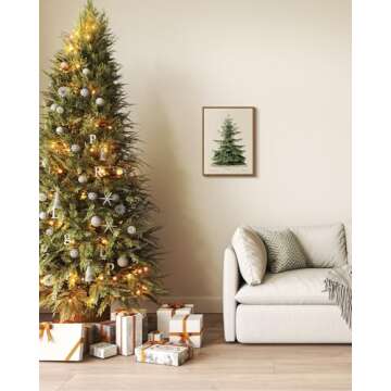 InSimSea Framed Canvas Wall Art, Vintage Christmas Decor, Living Room Pine Tree Winter Artwork, Bota...