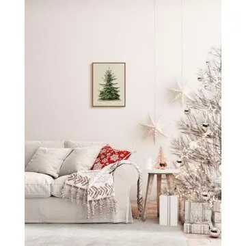 InSimSea Framed Canvas Wall Art, Vintage Christmas Decor, Living Room Pine Tree Winter Artwork, Botanical Fir Decor for Bedroom Bathroom, Cottagecore Xmas Holiday Decorations Gifts, 12x16 Inch
