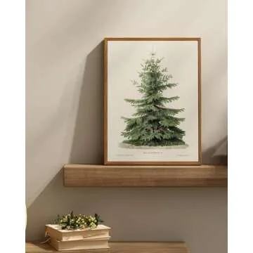 InSimSea Framed Canvas Wall Art, Vintage Christmas Decor, Living Room Pine Tree Winter Artwork, Botanical Fir Decor for Bedroom Bathroom, Cottagecore Xmas Holiday Decorations Gifts, 12x16 Inch