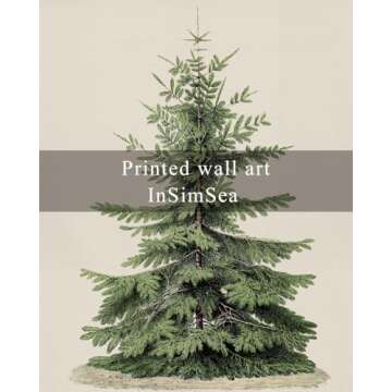 InSimSea Framed Canvas Wall Art, Vintage Christmas Decor, Living Room Pine Tree Winter Artwork, Botanical Fir Decor for Bedroom Bathroom, Cottagecore Xmas Holiday Decorations Gifts, 12x16 Inch