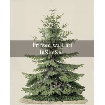 InSimSea Framed Canvas Wall Art, Vintage Christmas Decor, Living Room Pine Tree Winter Artwork, Botanical Fir Decor for Bedroom Bathroom, Cottagecore Xmas Holiday Decorations Gifts, 12x16 Inch