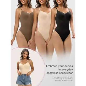YIANNA Shapewear for Women Tummy Control Bodysuit Seamless Sculpting Snatched Waist Body Suit Thong,YA5215-Beige-S/M