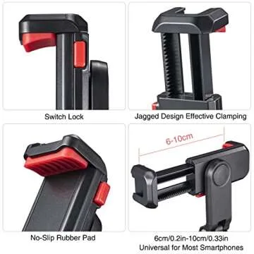 CAMOLO Cell Phone Tripod Mount Adapter Holder Phone Tripod Mount 2 Cold Shoe Camera Phone Hot Shoe Holder 360° Adjustable Rubber Pad Clip for iPhone Android Microphone LED Light Canon Sony DSLR