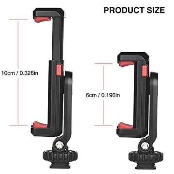 CAMOLO Cell Phone Tripod Mount Adapter Holder Phone Tripod Mount 2 Cold Shoe Camera Phone Hot Shoe Holder 360° Adjustable Rubber Pad Clip for iPhone Android Microphone LED Light Canon Sony DSLR