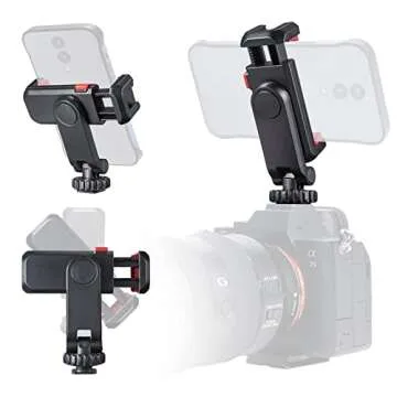 CAMOLO Cell Phone Tripod Mount Adapter Holder Phone Tripod Mount 2 Cold Shoe Camera Phone Hot Shoe Holder 360° Adjustable Rubber Pad Clip for iPhone Android Microphone LED Light Canon Sony DSLR