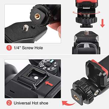 CAMOLO Cell Phone Tripod Mount Adapter Holder Phone Tripod Mount 2 Cold Shoe Camera Phone Hot Shoe Holder 360° Adjustable Rubber Pad Clip for iPhone Android Microphone LED Light Canon Sony DSLR