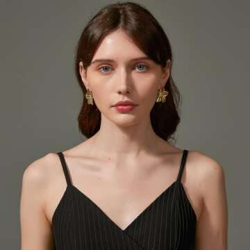 Sylph 14K Gold Plated Gold Flower Earrings Large Flower Stud Earrings Flower Big Statement 925 Sterling Silver Stud Earrings Chunky Floral Earrings Trendy Jewelry Gift for Women