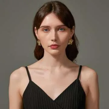 Sylph 14K Gold Plated Gold Flower Earrings Large Flower Stud Earrings Flower Big Statement 925 Sterling Silver Stud Earrings Chunky Floral Earrings Trendy Jewelry Gift for Women