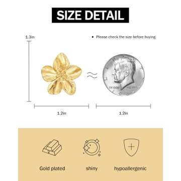 Sylph 14K Gold Plated Gold Flower Earrings Large Flower Stud Earrings Flower Big Statement 925 Sterling Silver Stud Earrings Chunky Floral Earrings Trendy Jewelry Gift for Women