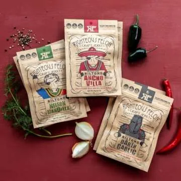 Righteous Felon Biltong Beef Jerky Variety Pack | South African Biltong Snack Packs for Adults | High Protein, Keto-Friendly, Low Sugar | Made with Premium Meats | Beef Jerky Gifts for Men | 6 Pack