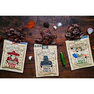 Righteous Felon Biltong Beef Jerky Variety Pack | South African Biltong Snack Packs for Adults | High Protein, Keto-Friendly, Low Sugar | Made with Premium Meats | Beef Jerky Gifts for Men | 6 Pack