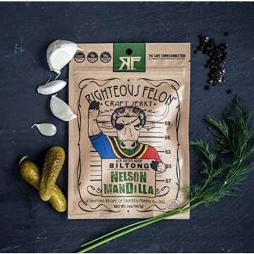 Righteous Felon Biltong Beef Jerky Variety Pack | South African Biltong Snack Packs for Adults | High Protein, Keto-Friendly, Low Sugar | Made with Premium Meats | Beef Jerky Gifts for Men | 6 Pack