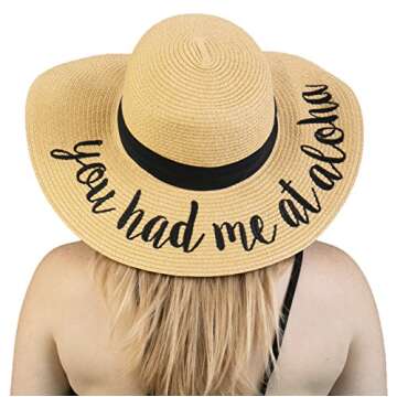 Cursive Embroidered Adjustable Beach Floppy Sun Hat (2 Pack - 1 Aloha Beaches & 1 You Had Me at Aloha)