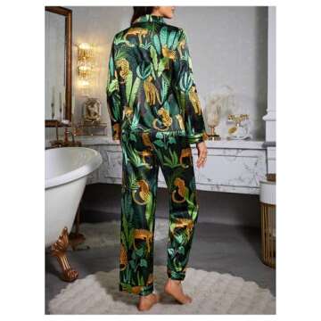 SOLY HUX Women's Leopard Satin Pajama Set - Chic & Comfy 2 Piece Sleepwear