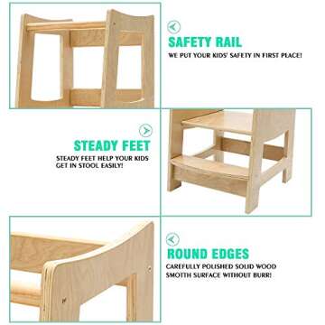 EGREE Toddler Kitchen Step Stool with Safety Rail Kids Wooden Standing Tower for Kitchen Counter and...