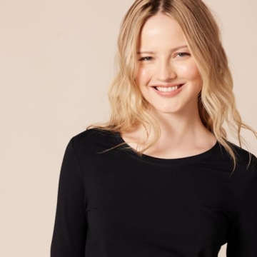 Amazon Essentials Women's Classic-Fit Long-Sleeve Crewneck T-Shirt (Available in Plus Size), Black, Small