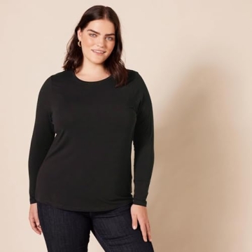 Amazon Essentials Women's Classic-Fit Long-Sleeve Crewneck T-Shirt (Available in Plus Size), Black, Small