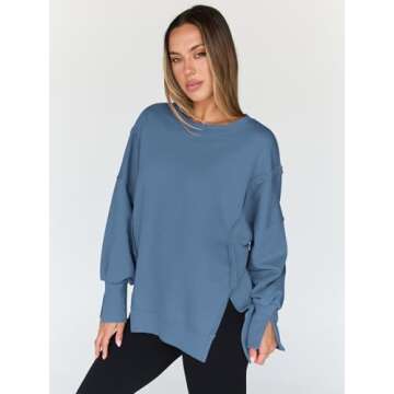 Trendy Queen Womens Oversized Sweatshirts Hoodies Crewneck Shirts Fall Outfits Teen Girls Y2k Winter Clothes GreyBlue XL