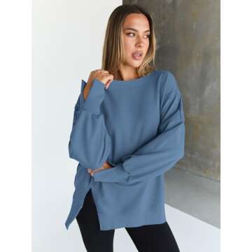 Trendy Queen Womens Oversized Sweatshirts Hoodies Crewneck Shirts Fall Outfits Teen Girls Y2k Winter Clothes GreyBlue XL