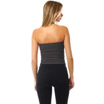 MixMatchy Women's Solid Casual Summer Side Shirring Scrunched Double Layered Tube Top 3PACK - Black/Charcoal/White L