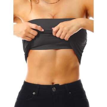 MixMatchy Women's Solid Casual Summer Side Shirring Scrunched Double Layered Tube Top 3PACK - Black/Charcoal/White L