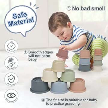 Flypear Stacking Cups Toy for Baby 6-12 Months, 8PCS Nesting Set for Toddler 1-3, Kids Bathing and C...