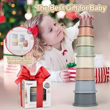 Flypear Stacking Cups Toy for Baby 6-12 Months, 8PCS Nesting Set for Toddler 1-3, Kids Bathing and Counting Stackable Game for Early Educational Learning, Birthday Gifts for Boys and Girls